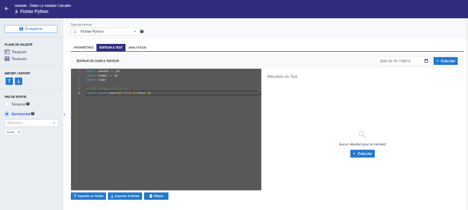Éditeur de code Python avec bouton Exécuter