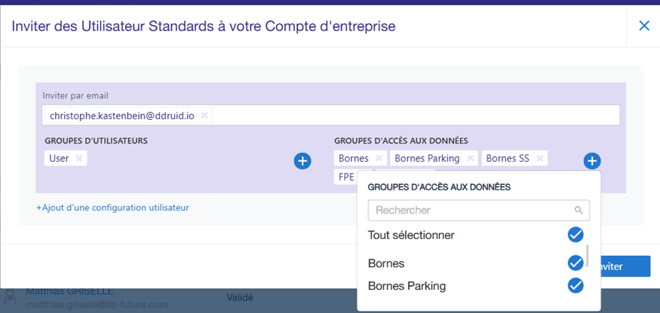 Sélection des groupes d'accès aux données