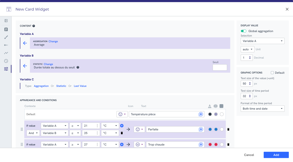 Configuration des conditions multi-variables dans le widget Card