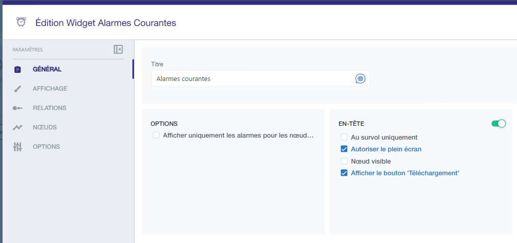 Nouvelle option de téléchargement sur Widget Alarmes courantes