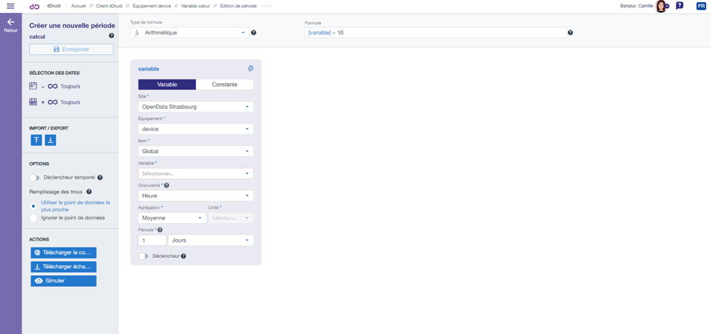 Interface de création de formule